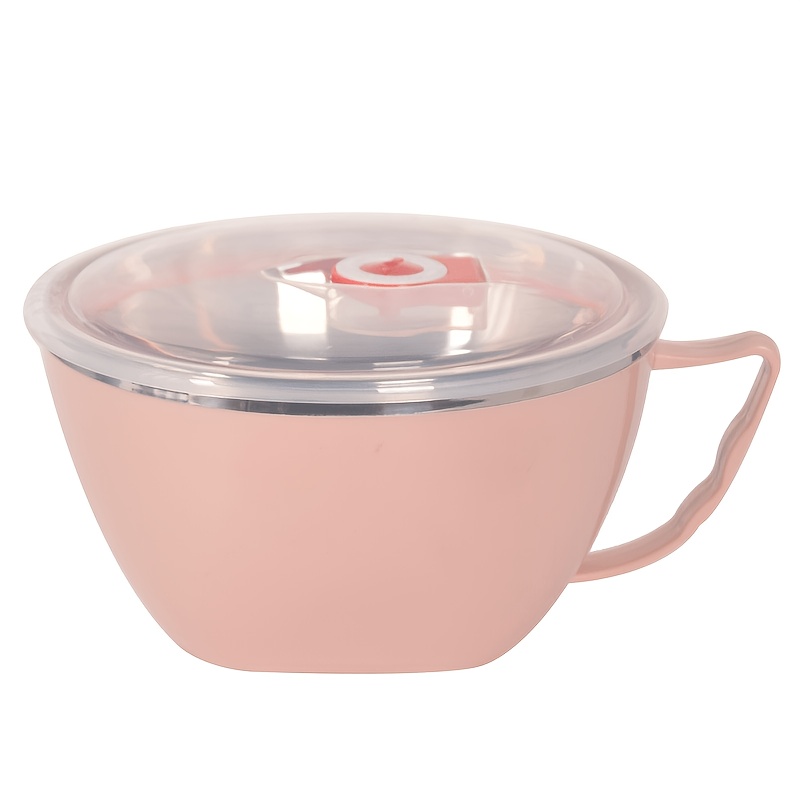 TEMU Stainless Steel Insulated Noodle Bowl With Lid - Leak-proof Design, Suitable For Hot Food - Perfect For , Soup, And Outdoor Dining - Durable And