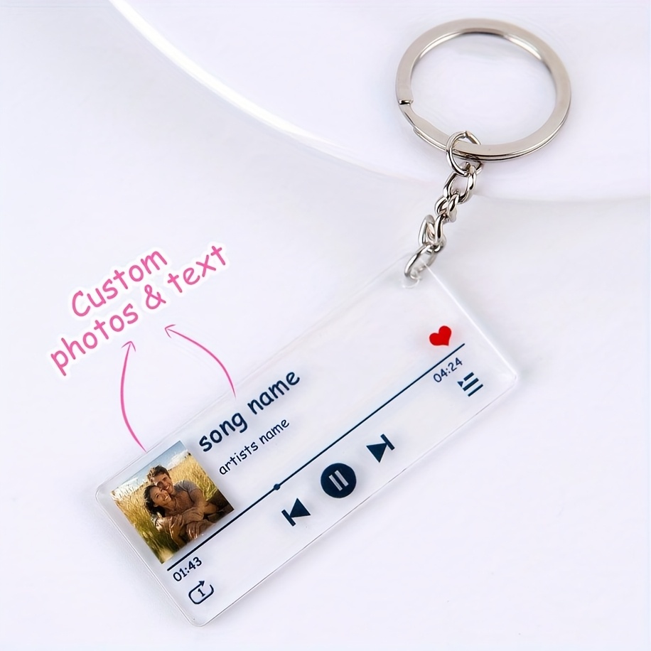 

1pc Customizable Acrylic Music Player Keychain With Personalized Photo & Text - Ideal For Couples, Family, - Unique Holiday Gift