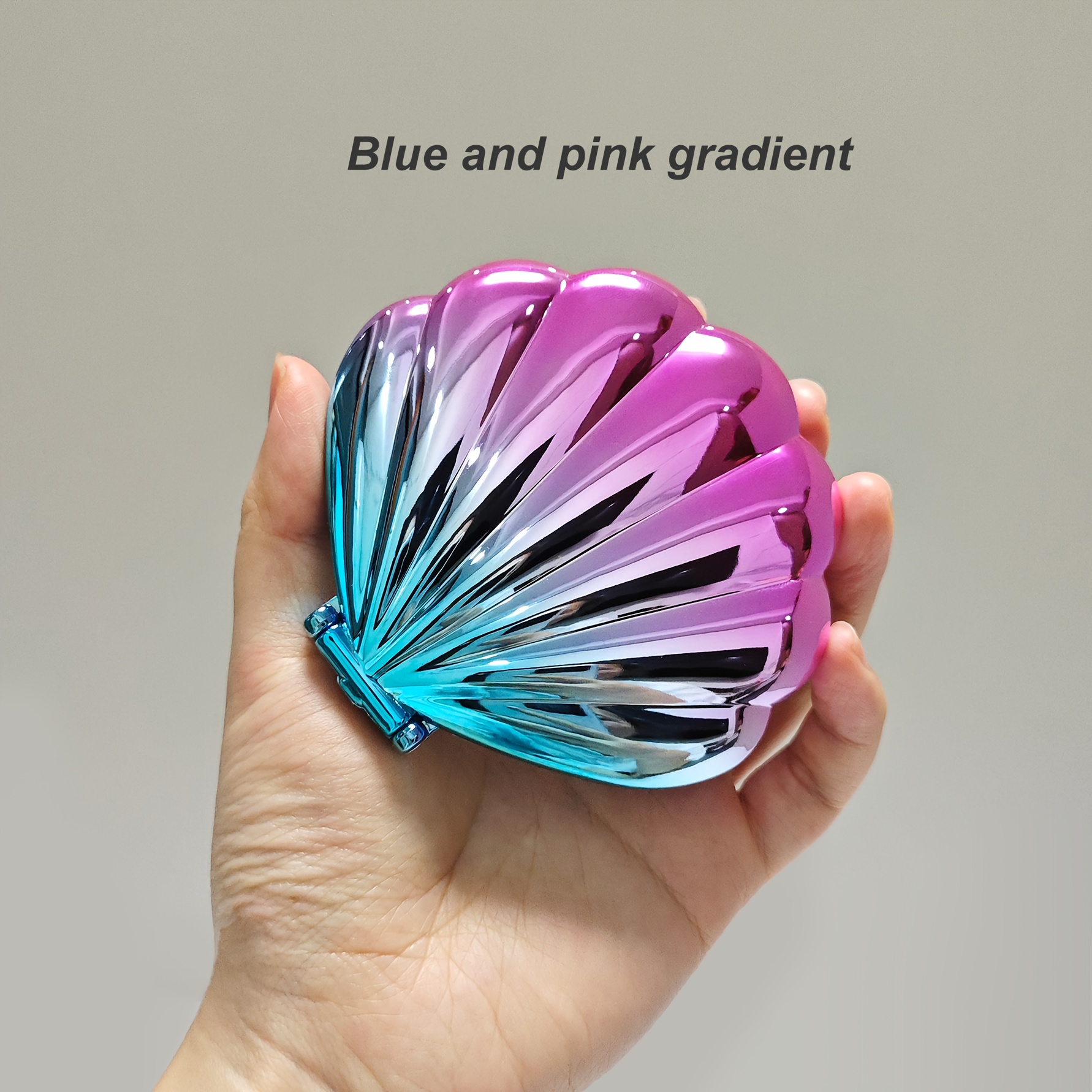 Portable Folding Mirror, Cute Shell Design Rose Golden & Pink-blue Gradient Makeup Mirror, Compact Travel Mirror, Gift For Valentine' S Day, Birthday, Bridesmaid, Wedding Favors