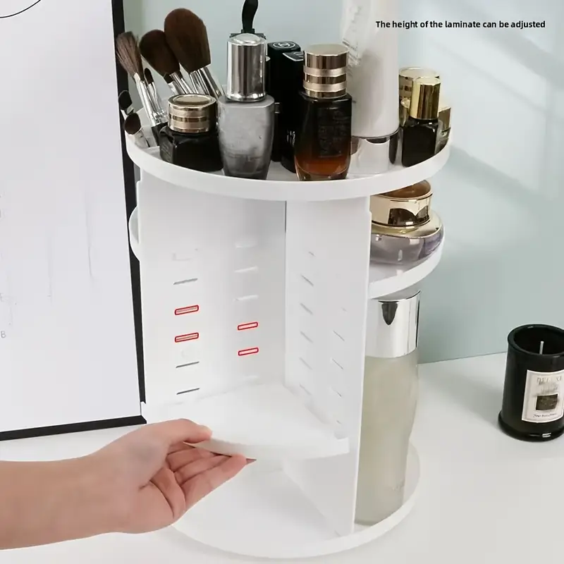 1 tier makeup organizer with 360 rotating tray adjustable height cosmetic storage box multi compartment vanity organizer with no assembly needed space saving countertop or bathroom shelf organizer for gift for makeup lovers makeup organizers storage sleek surface Product details 4