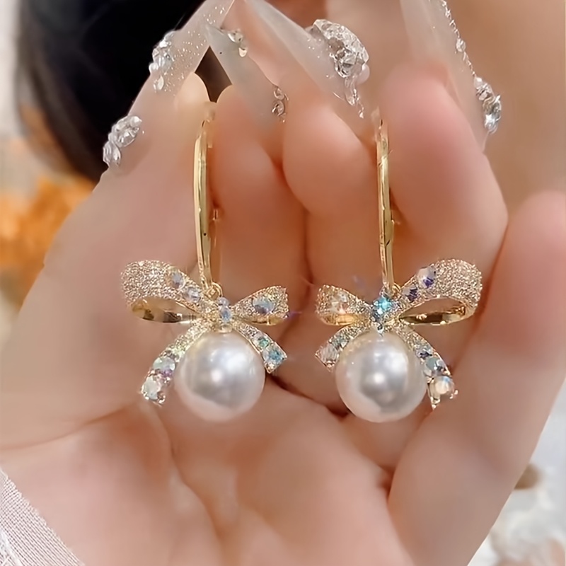 TEMU Stylish And Elegant Zirconia Bow Earrings With -like Appearance, Perfect For Daily Wear Or Parties For Women