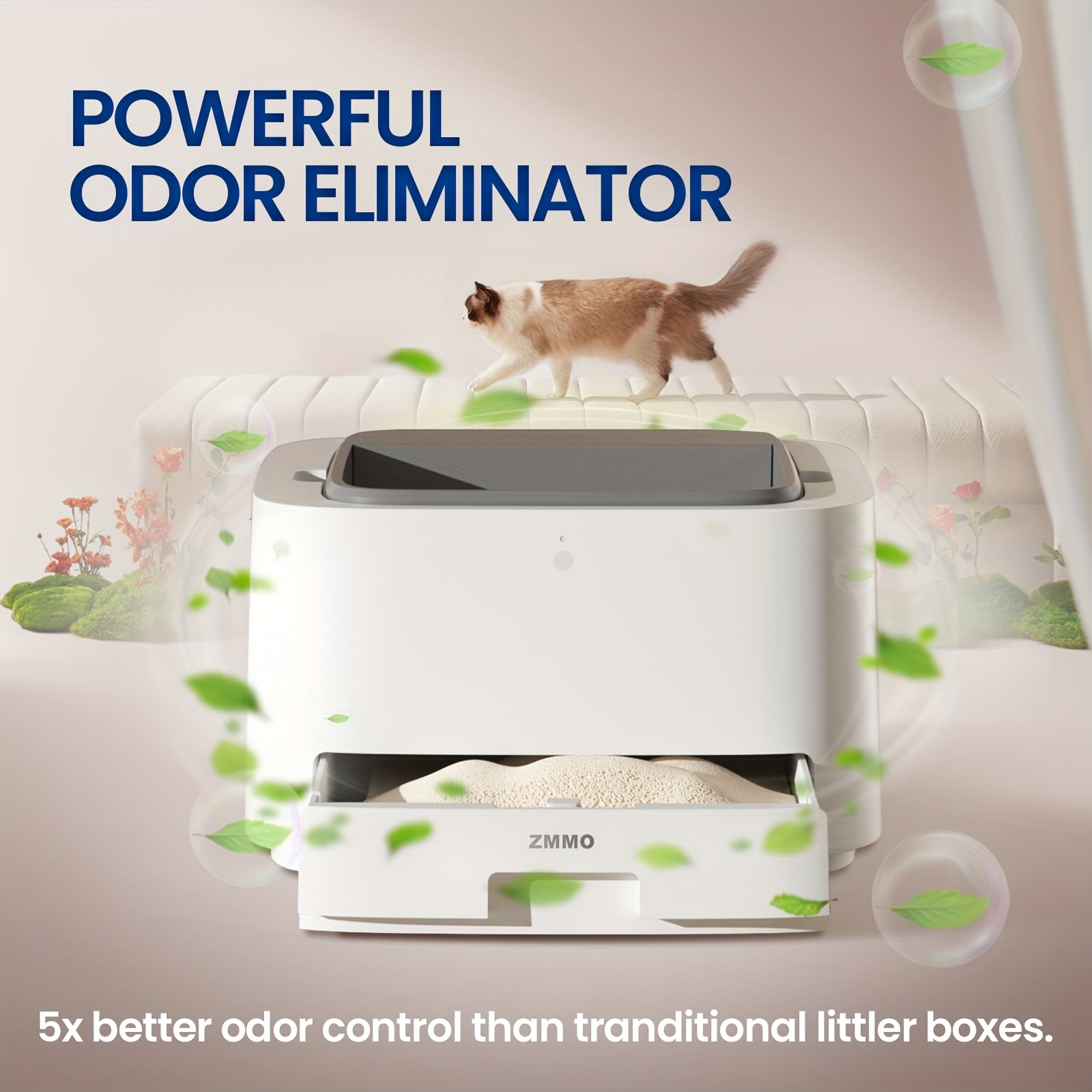 

Semi-automatic Cat Litter Box, 20.47in Smart Odor Eliminating Kitty Litter Pan, 5x Odor Control, Pet-friendly, With Litter Scoop And Waste Bag Dispenser, For Home Use