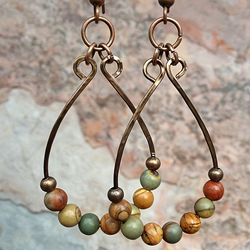 

Bohemian Vintage Teardrop Bead Hoop Earrings - Handcrafted Alloy Jewelry For Everyday Wear And Gift Giving