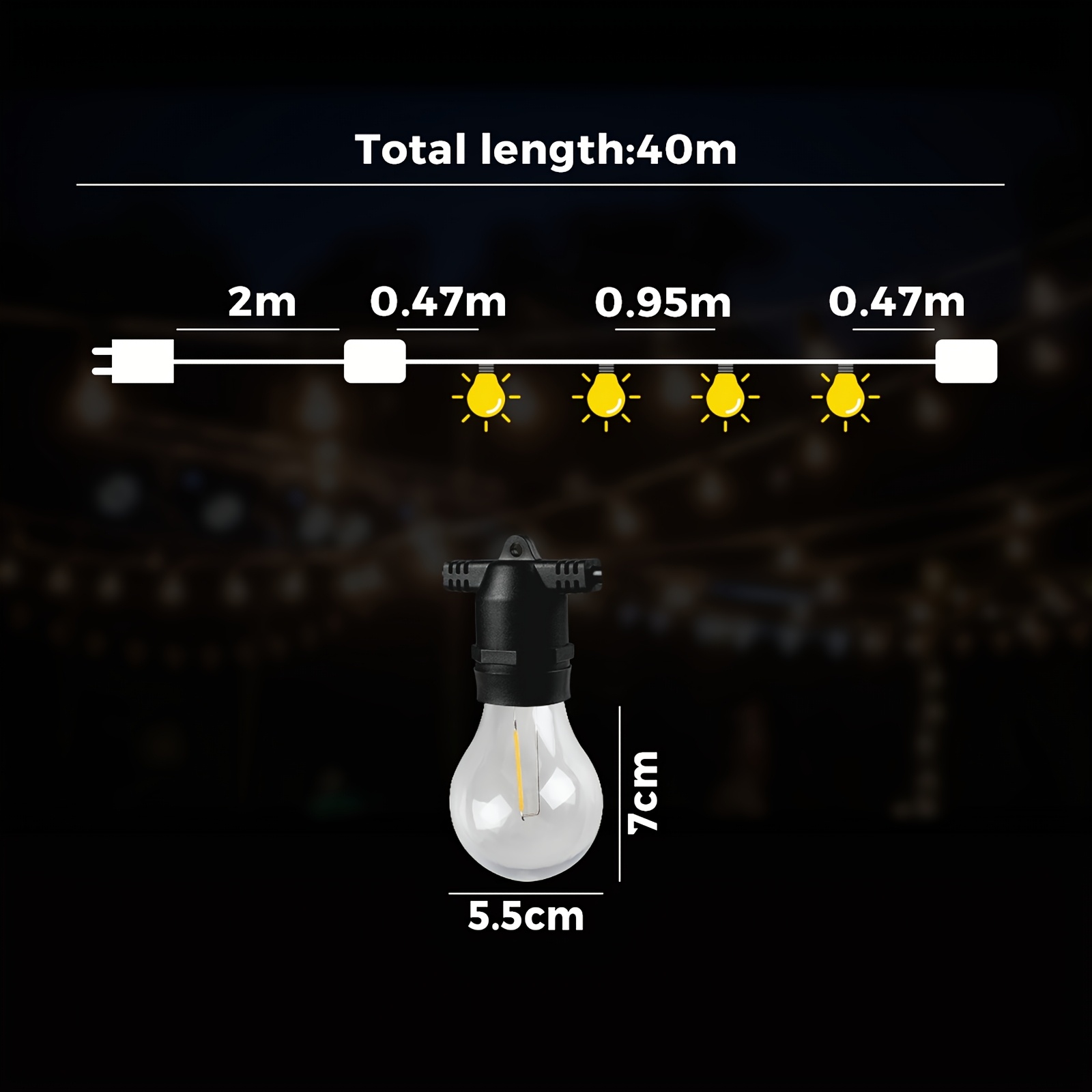 TEMU 20m-120m A19 Festoon String Lights Ip65 Led Christmas Wedding Outdoor