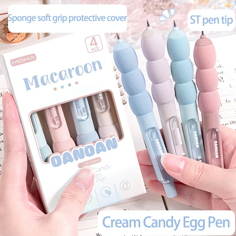 

4-pack Macaron & Retractable Gel Pens, 0.5mm Medium Point, Plastic Instruments For Students And Office Use