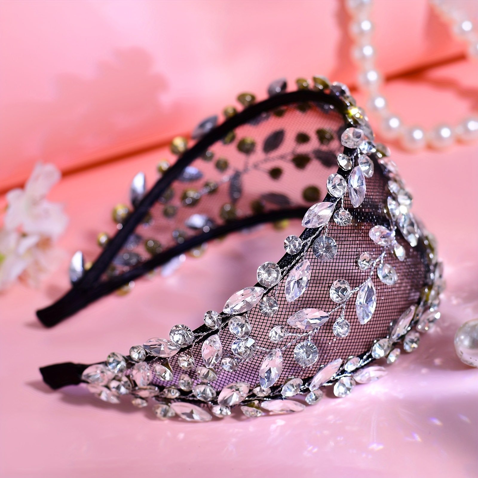 TEMU A Hollow Wide-brimmed Women's Headband Fashion Rhinestone Elegant Hair Band Versatile Hair Additions Suitable For Vacation Travel Party