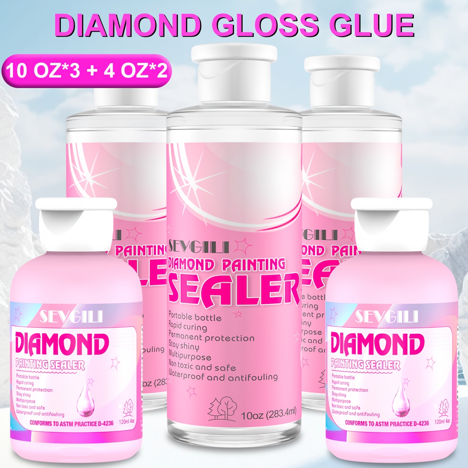 Eitseued Diamond Painting Sealer 200ML With Brush - Permanent Glue For 5D Diamond Art & Puzzles, Non-Toxic & Water-Based