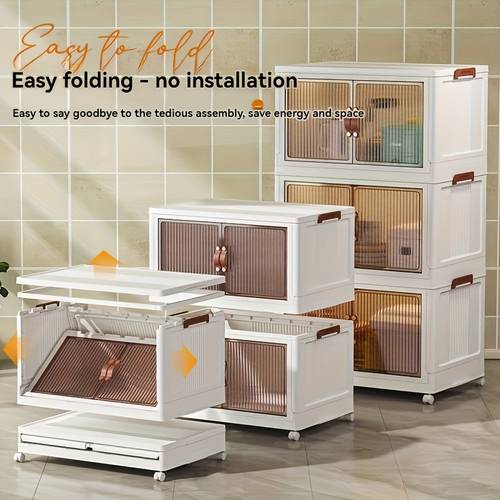 item picture 19 3in 49cm garage storage multi layer stackable plastic covered folding storage box with wheels suitable for storing books clothes wardrobes bedrooms bathrooms offices basic bedroom furniture storage boxes at home