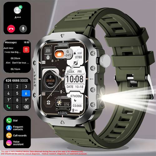 صورة العنصر ساعة ذكية للرجال من بشاشة tft، شحن usb، مصباح led، عداد الخطوات، 100+ وضع رياضي، متوافقة مع iphone و - هدية مثالية للرجال (1 قطعة)