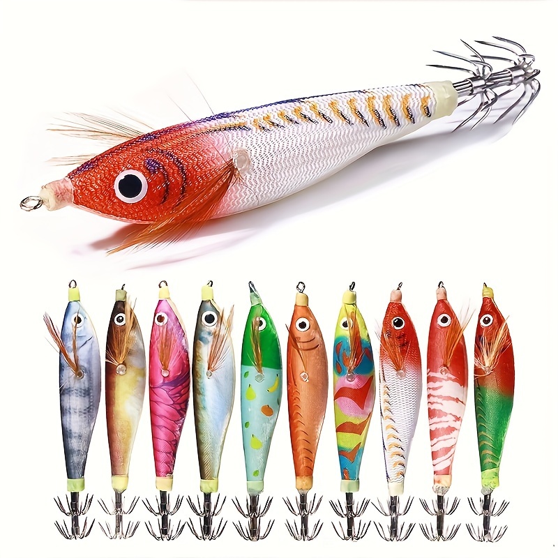 

5-pack Glow In The Dark Lures, Mixed Color Pvc & Carbon Steel Fishing Baits, Realistic Shrimp & Squid Design For Bass, Pike, And Catfish