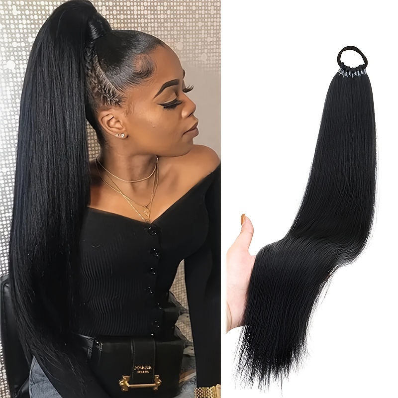 womens   straight synthetic ponytail extension with elastic hair tie versatile   long ponytail for all hair types ideal for daily wear and special occasions details 2