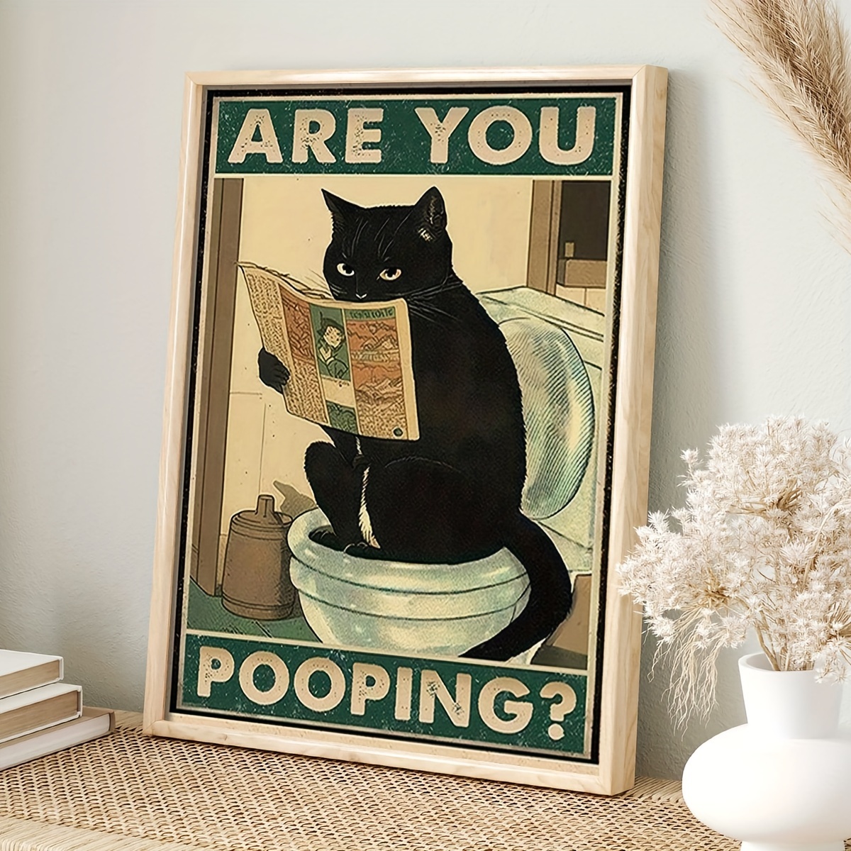 

1pc Funny Cat Is Reading Sitting On The Toilet, Hilarious Are You Pooping Bathroom Wall Art, Entertaining Cat Decor For Restrooms, Eye-catching Humorous Sign For Cat Lovers