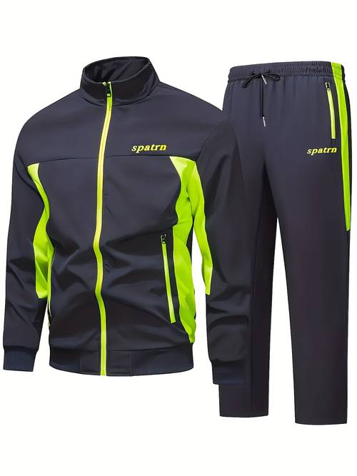 mens spring and autumn colored zipper logo frame set trousers long pants athletic suit two piece