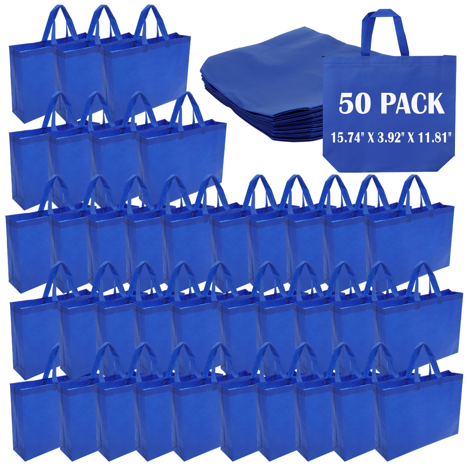 50er-pack tragbare einkaufstaschen aus vliesstoff - großes fassungsvermögen, faltbar & waschbar | wiederverwendbare einkaufstüten in großen mengen für einzelhandel, reisen, picknick