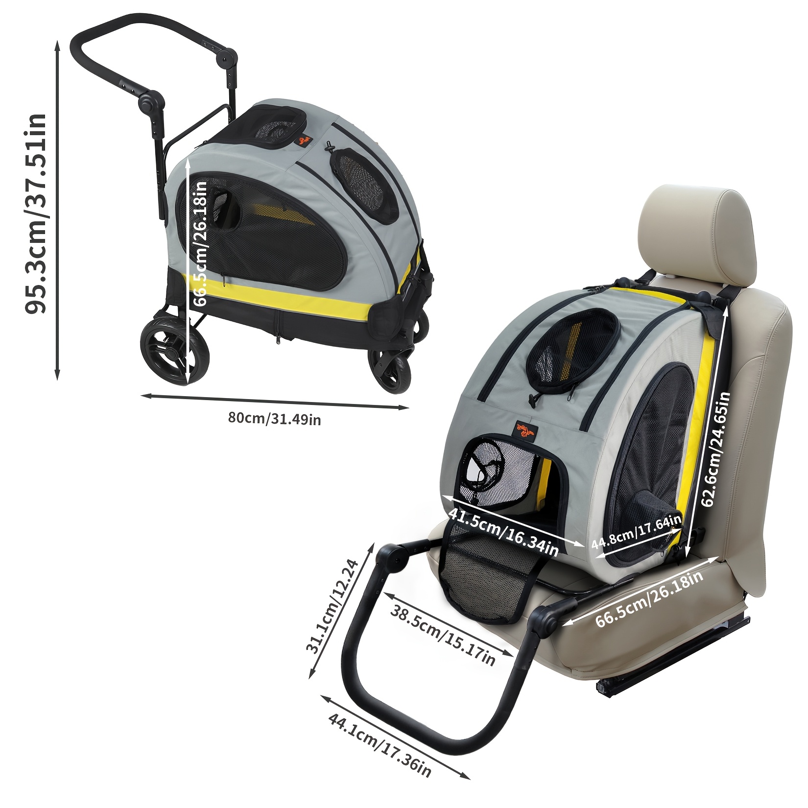 E-shop Premium 2-in-1 Umwandelbarer Hundewagen für Katzen und kleine Hunde – Abnehmbarer Autositz-Träger mit 4-Rad-Reisekoffer, faltbares Design, 20 kg