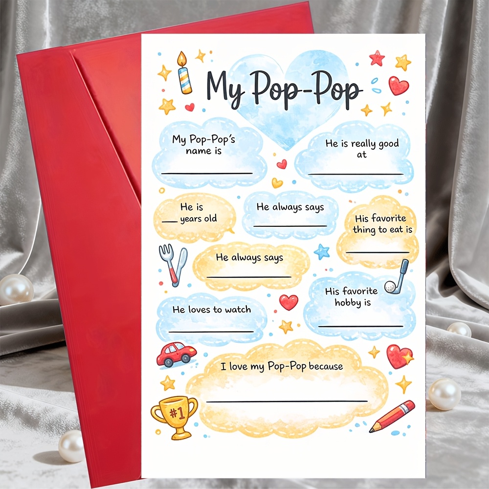TEMU 1 Greeting Card + 1 Envelopemy Pop Pop The Blank Card Keepsake Gift For Grandpa Birthday Fathers Day From Family Grandkids Memory Sheet Fun