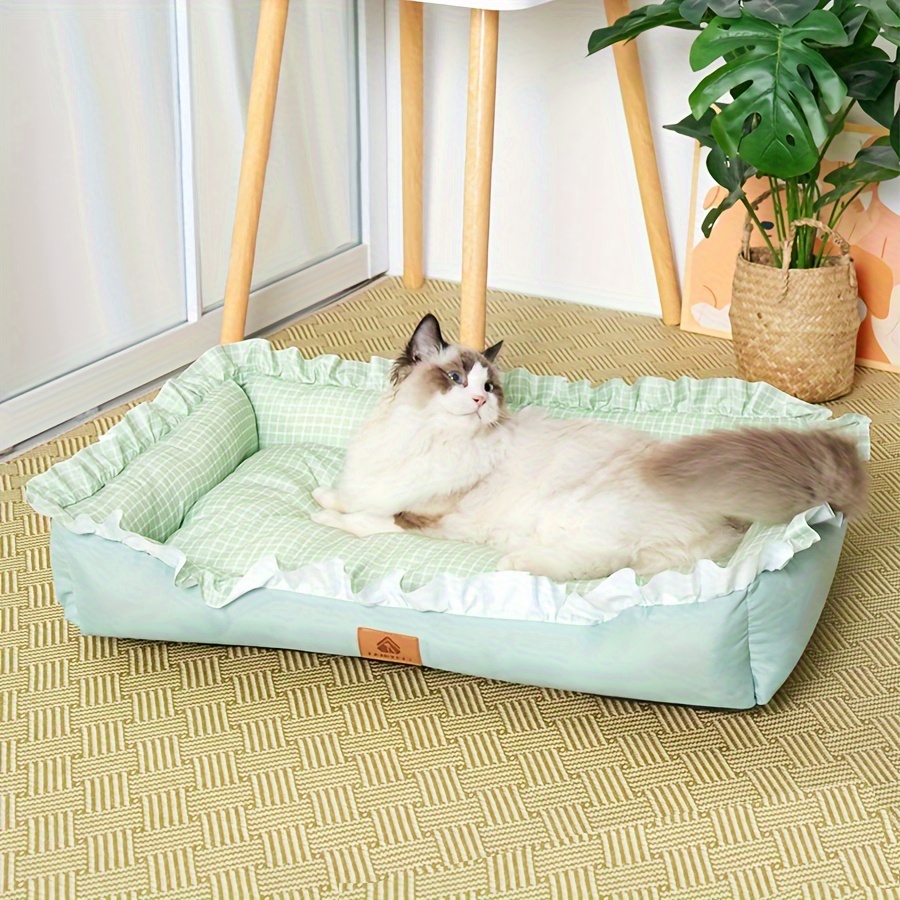 

Charming Plaid Cat Bed With Edges - Non-slip Bottom, Cozy Polyester Cotton Fill For Small To Medium Cats, All-season Comfort
