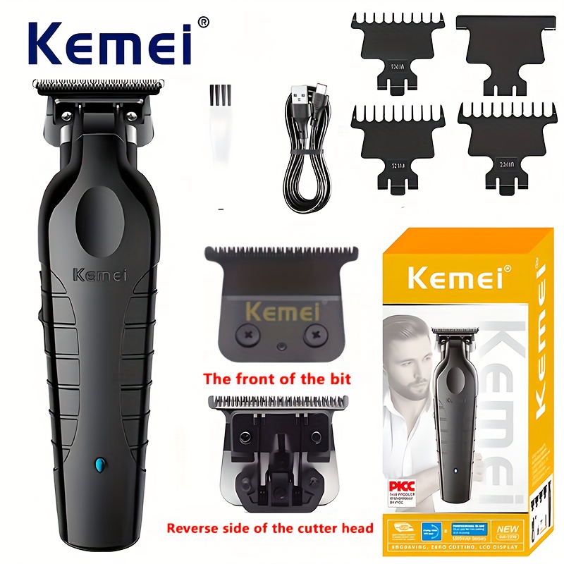 Image of Kemei Rechargeable Hair Clipper With Oil Cap, Base & Accessories - 1200mah Lithium Battery, Black & , Interchangeable Attachments Grooming, Professional Grooming Tool | Sleek | Adjustable Dial Clipper