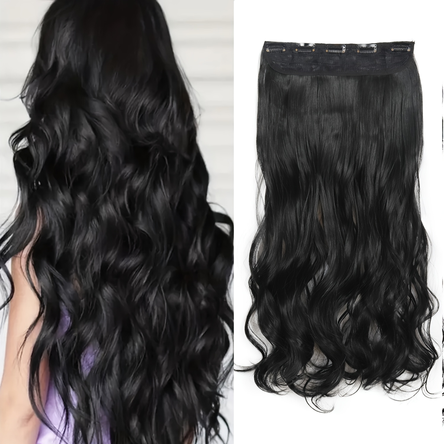 TEMU Estensioni per capelli a clip ondulati lunghi per donna, fibra resistente al calore, estensione per capelli invisibile senza cuciture, accessori