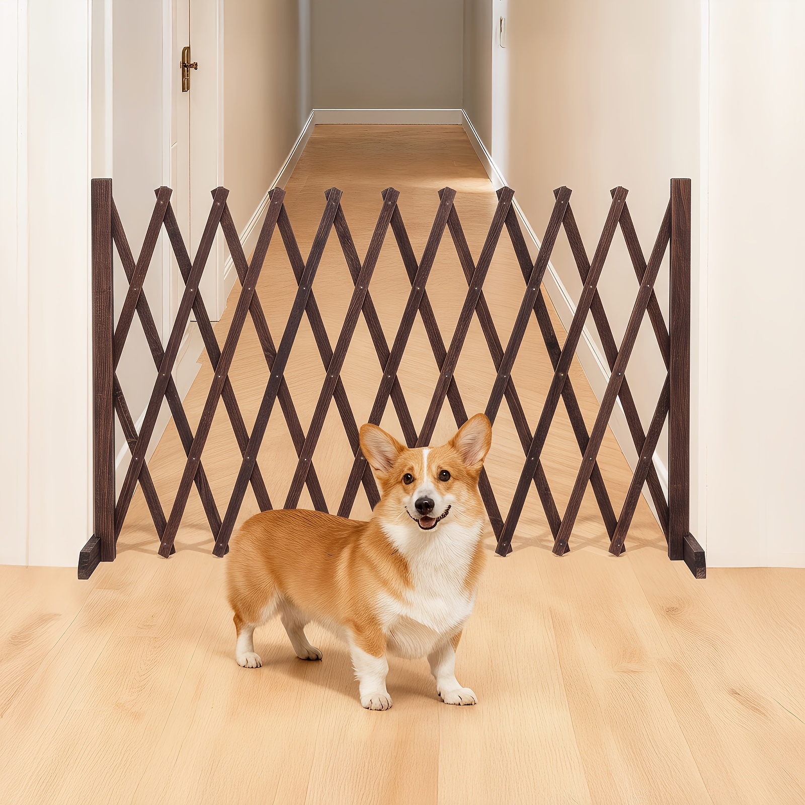 TEMU 200cm Expandable Mesh Wooden Pet Fence, Rustic Foldable Pet Gate, Portable & Space-saving, Used As Outdoor Garden Barrier Or Indoor Decorative