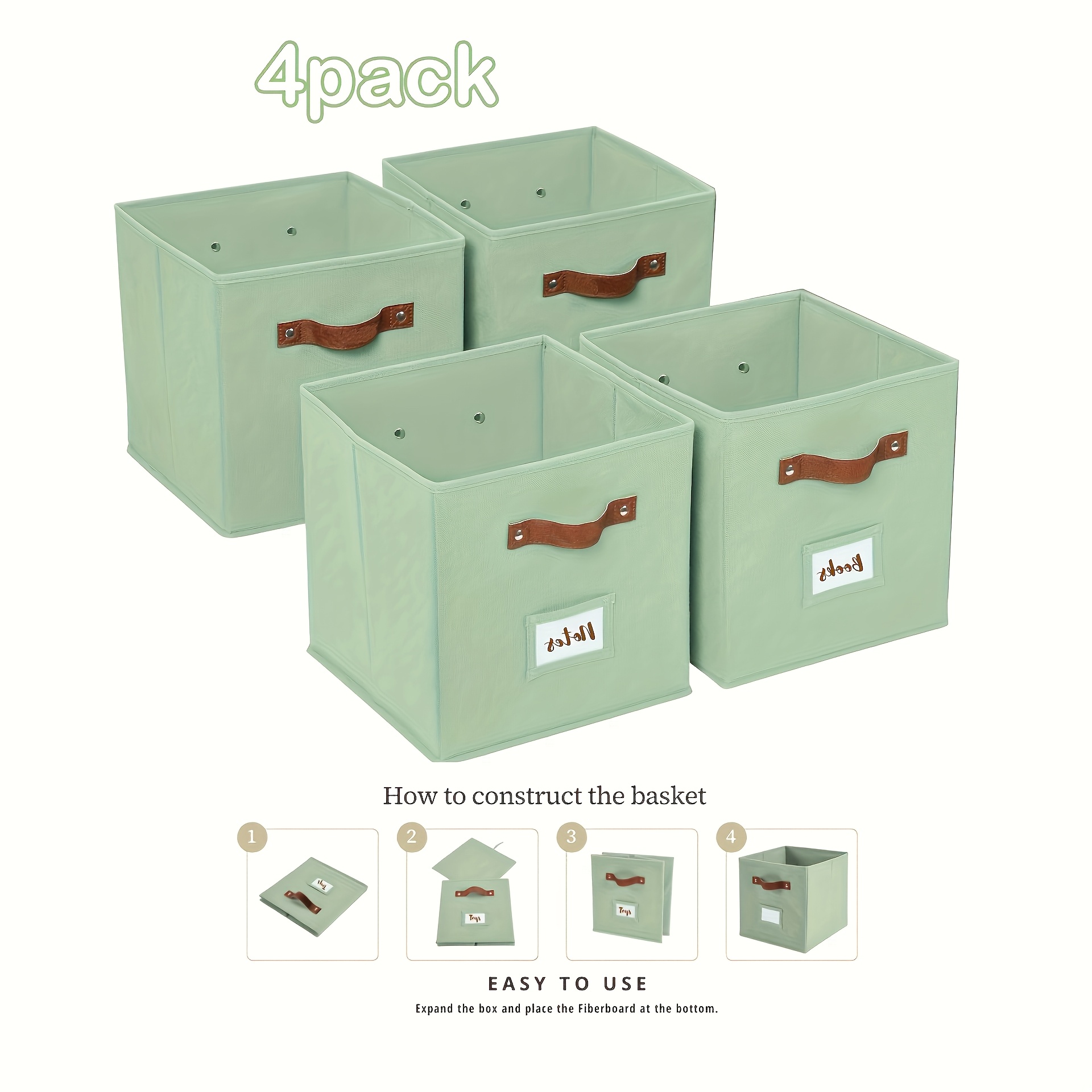 4pcs Fabric Storage Box Set With Handle, Cube Storage Bin, 13" Cube Basket - Storage Box For Organizing Shelves, Clothes, Home, Office, Closet, Home Organizational Storage, Trunks