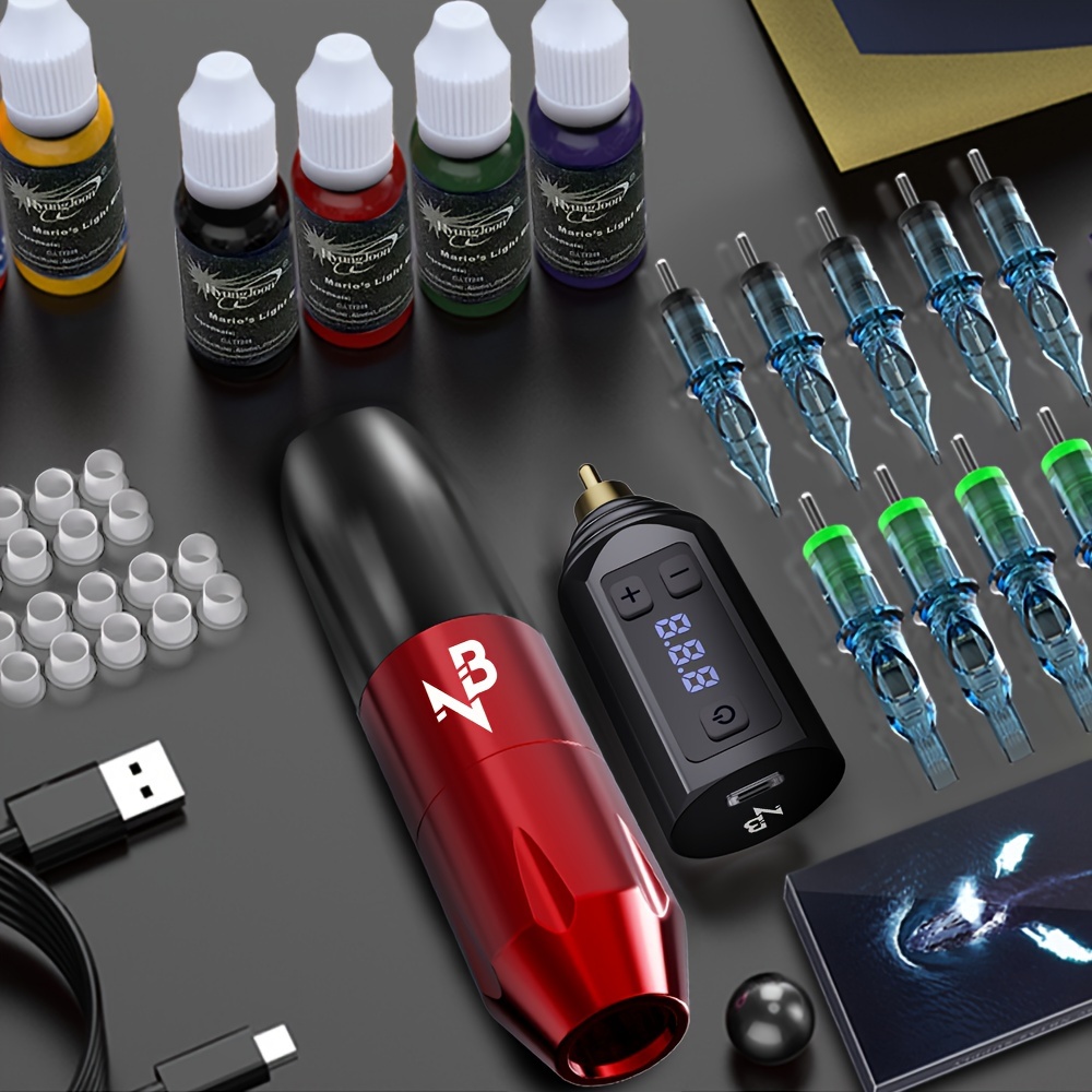 tattoo pen kit wireless tattoo gun kit tattoo pen tattoo machine kit with tattoo power supply and 20 pcs tattoo cartridge needles complete tattoo kit tattoo supplies for beginner details 1
