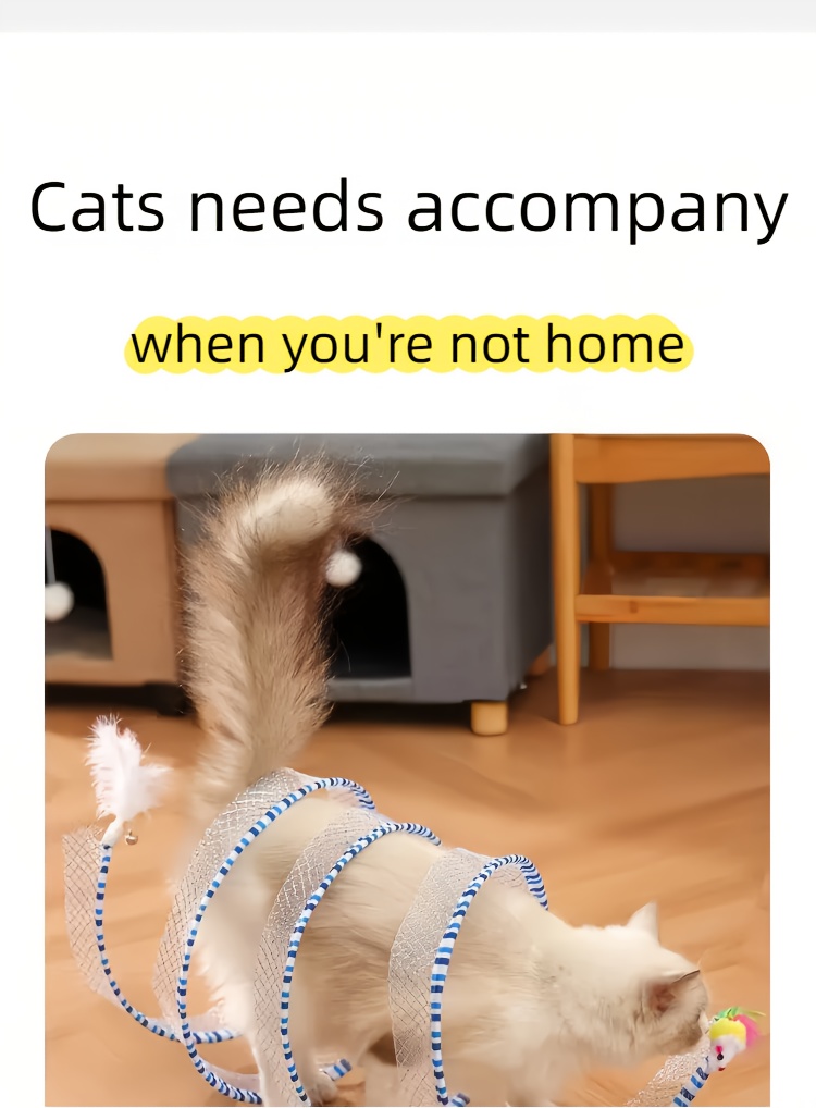 Deux tunnels pour chats en forme de ressort, pliables pour le divertissement et le jeu, tunnel spirale de chasse, équipés de jouets en plume et de souris, adaptés aux chatons, jouets d'intérieur pour chats.