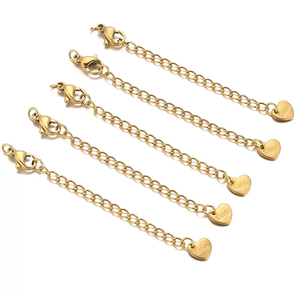 E-shop 10 Stück Kette 304 Edelstahl Kettenverlängerung, Verlängere die Schwanzkette. Mit einem Schnappverschluss und kleinen herzförmigen und