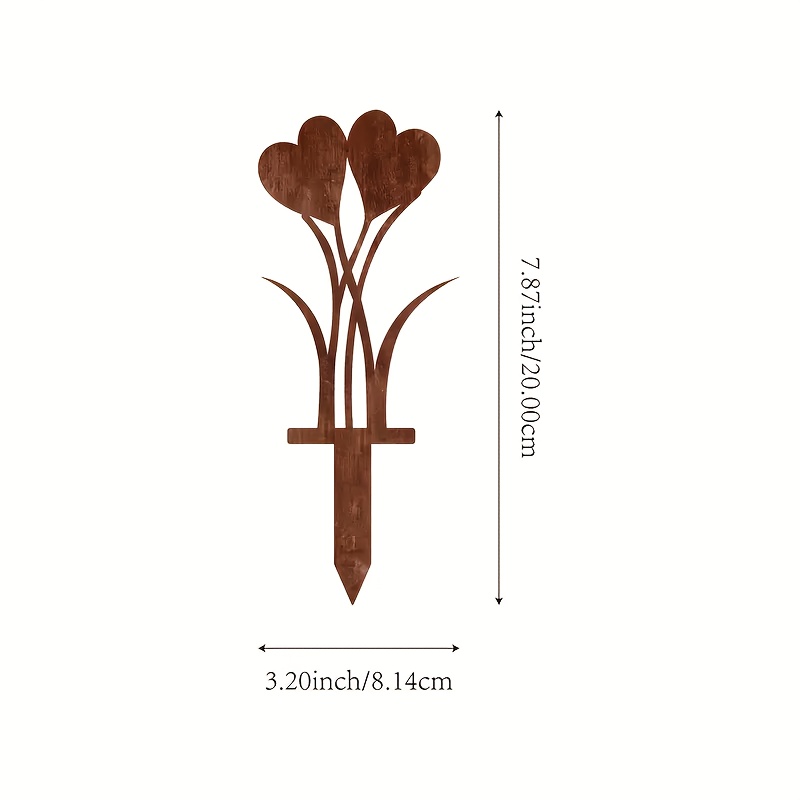 Image of 【2d Flat】 [2d Flat] 1pc Rustic Heart Metal Garden Stake - Weathered , Decorative Flower Pot Accent For Patio, Balcony Or Garden, Perfect Gift For Mother's Day, Easter Or Christmas