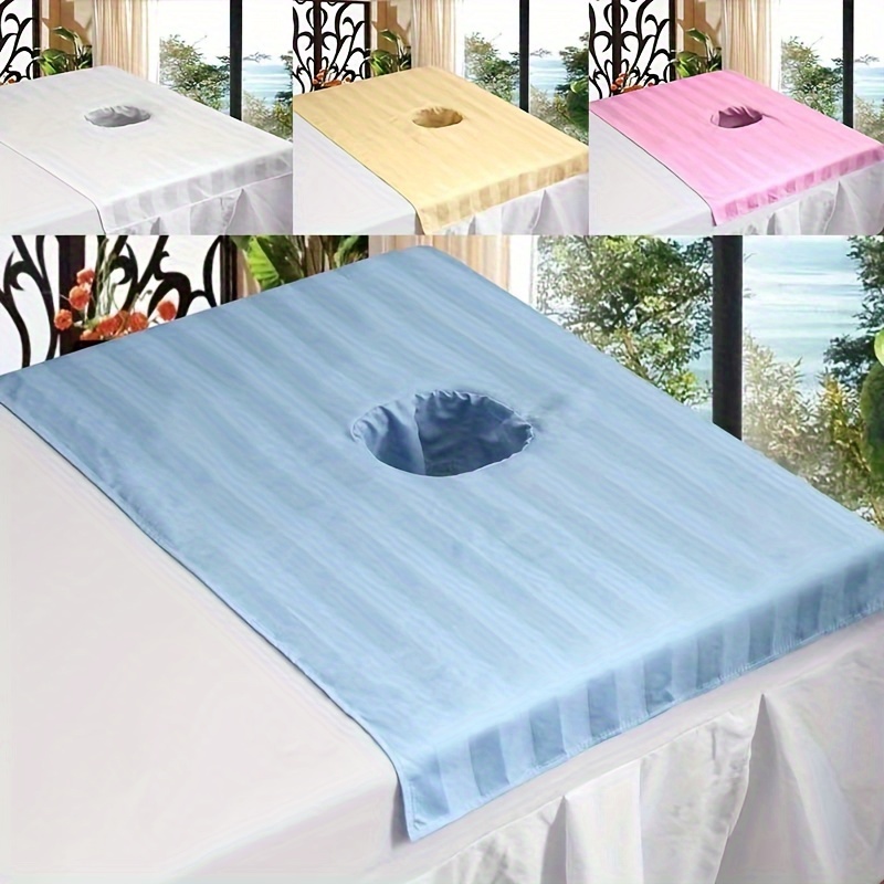 

1pc Cotton Massage Table Face Hole Towel, Solid Color Massage Face Towel, Soft Bed Cover Protector With Face Breath Hole