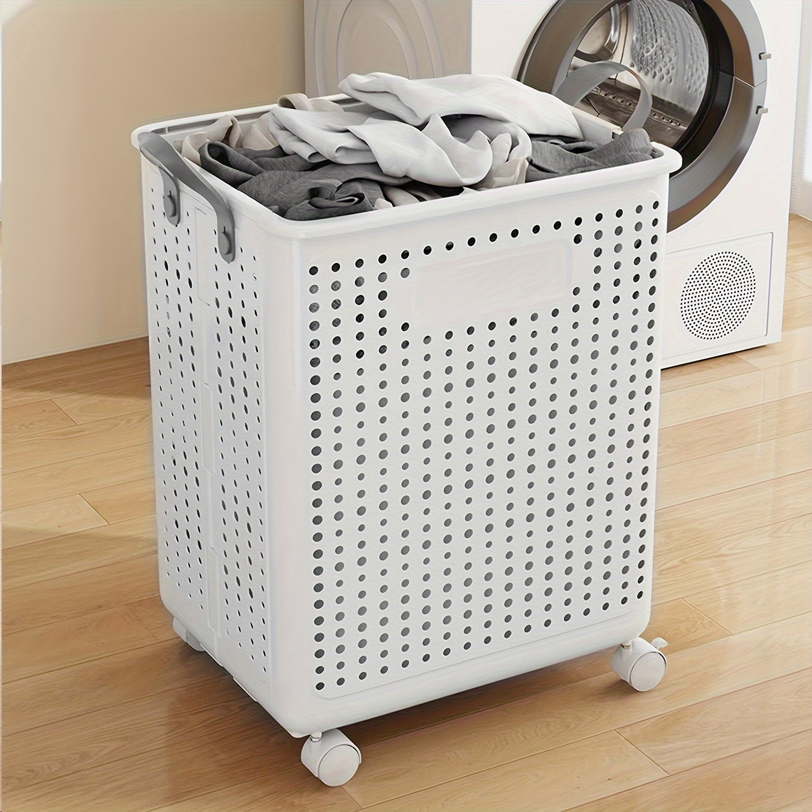 

1pc Foldable Laundry Hamper, Breathable Design For Large Laundry Basket, Spacious Rolling Storage Basket On Wheels, Organizer, Dirty Clothes & Organization