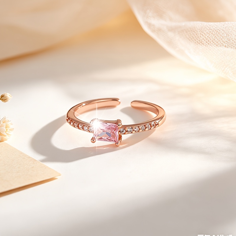 Women's Cherry Pink Zirconia Tail Ring, Fashion Gift
