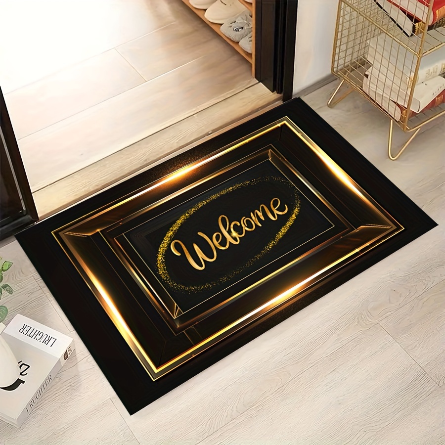 1pc Elegant Door Mat, Non-slip Golden Diamond Velvet Entrance Rug, Suitable For Indoor/outdoor Home Decor