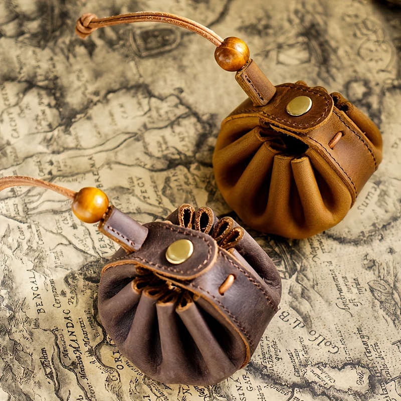 handmade genuine leather coin purse with drawstring unisex small wallet 0