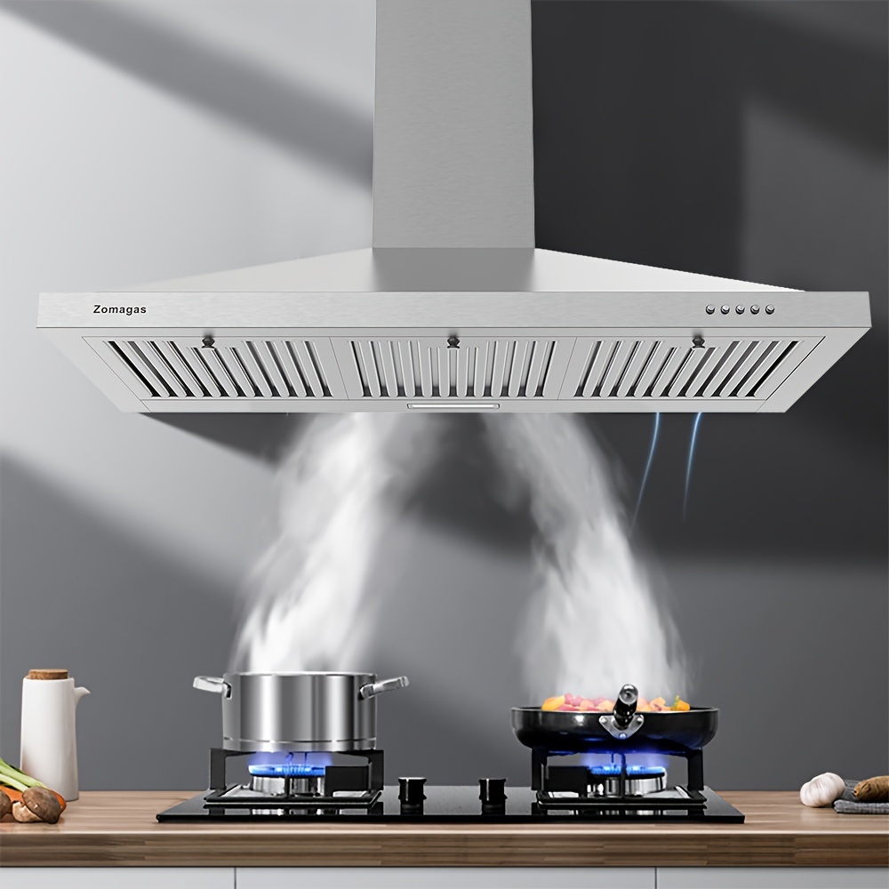 

36 Inch Range Hood, Wall Mount Vent Hood In Stainless Steel, 3 Speed Exhaust Fan, Energy Saving Led Light, Push Button Control, 3 Pcs Baffle Filters