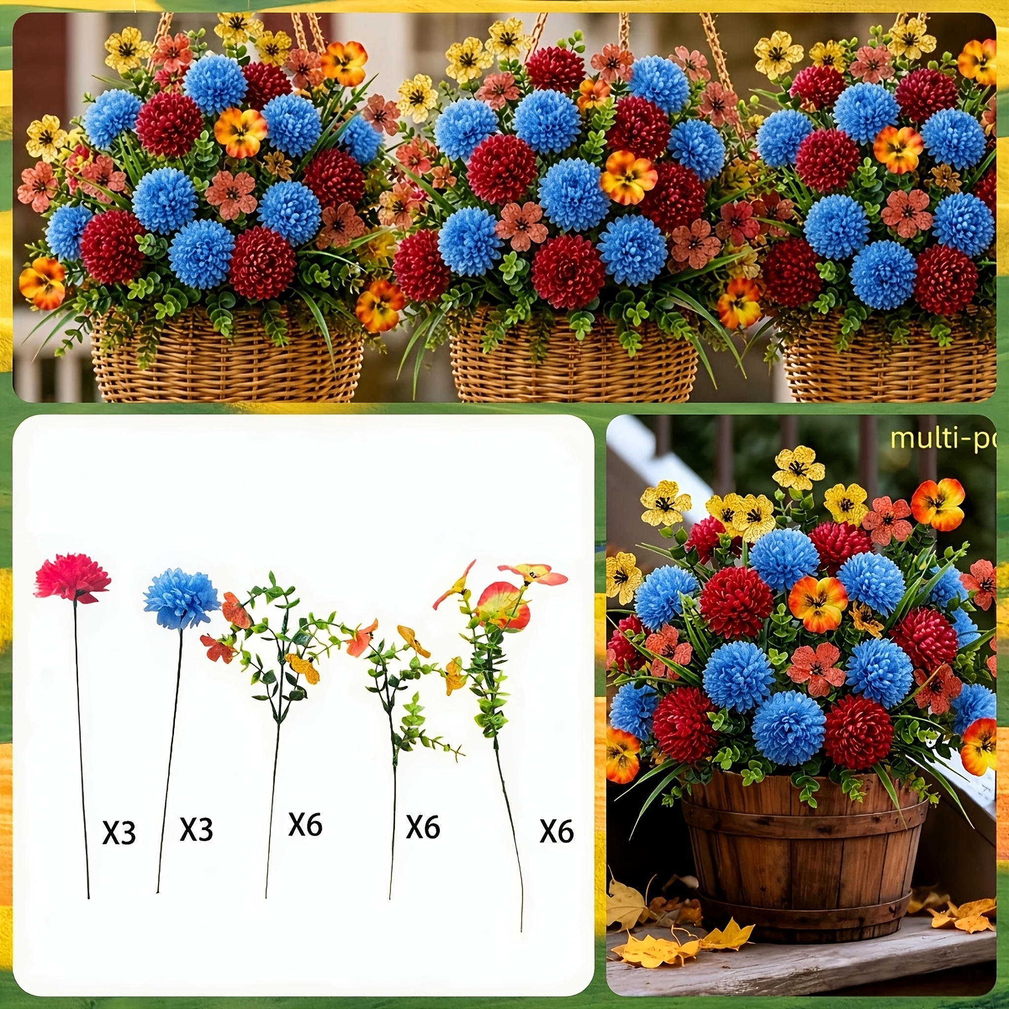 TEMU 24 pezzi Fiori Artificiali Autunnali Realistici, per Arredamento Casa Interno/Esterno, Fiori Decorativi per Portico del Ringraziamento, Fiori