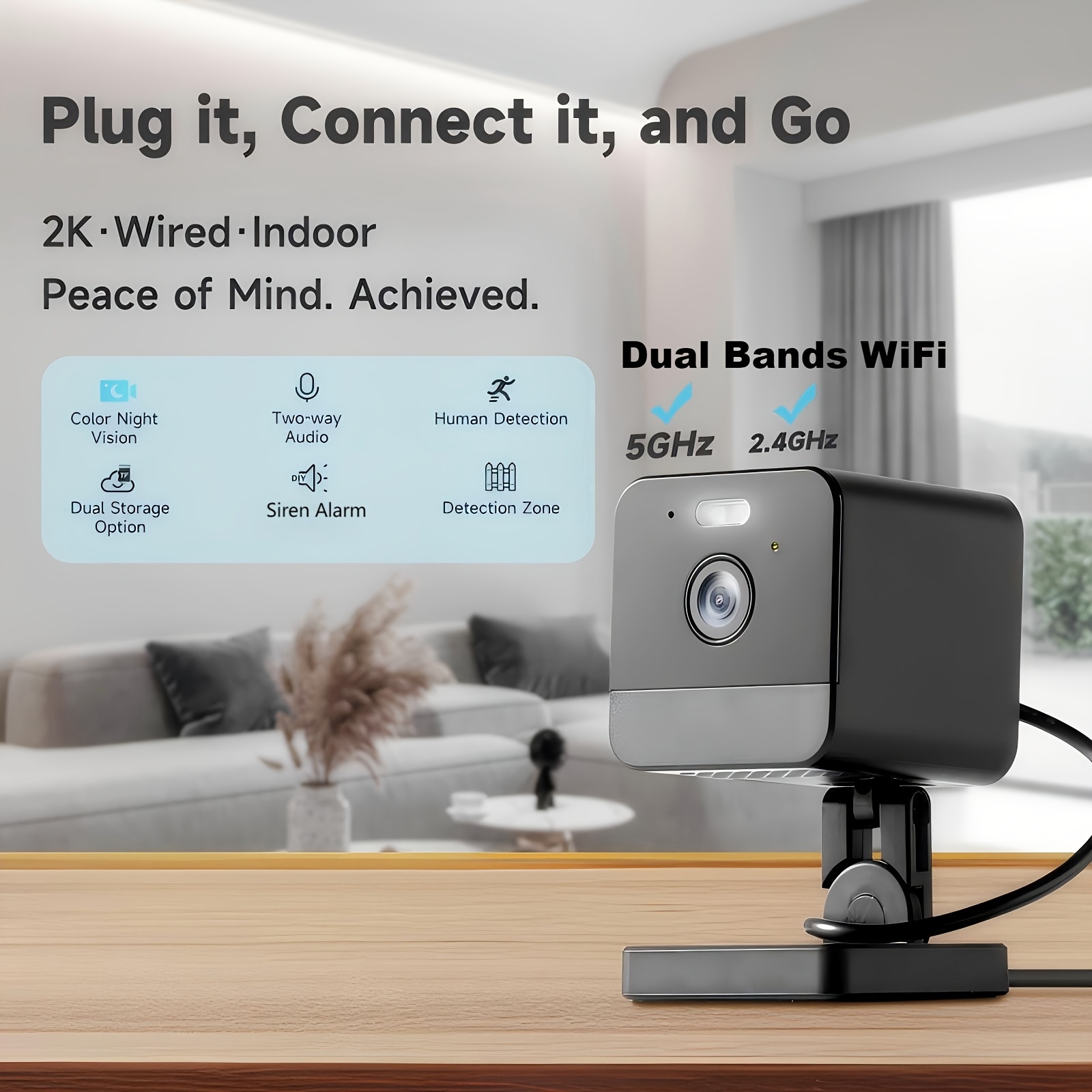 

2k Monitor With Dual-band Wifi, Night Vision, Motion Detection, 2-way Talk, Supports Cloud & Sd Storage, Compatible