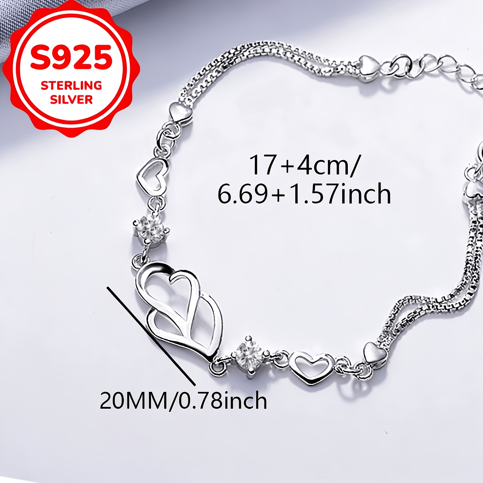 Women's 925 Sterling Silver Interlocking Irregular Heart Bracelet