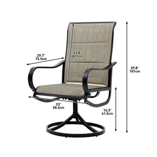 pair of brown outdoor swivel patio chairs with plush padding sturdy metal frame 360 degree rotation for patio porch garden patio chair cushions porch furniture weatherresistant furniture