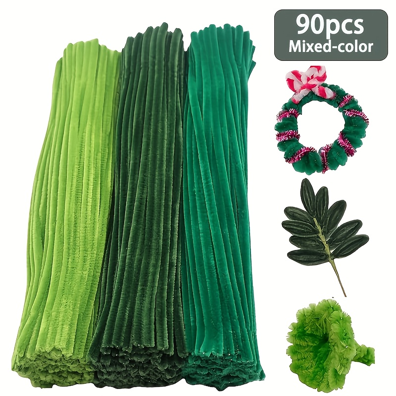 90pcs Green Chenille Stems For Diy Craft Projects And Christmas Tree Ornaments