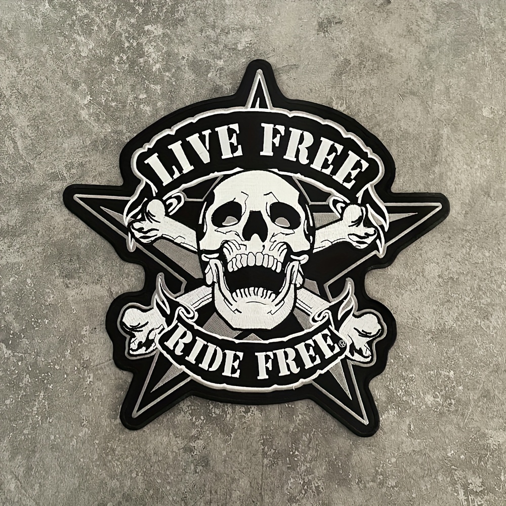 

Black Embroidered Skeleton Appliqué Patch - 12x11.4in, Live Free Ride Free Motorcycle Jacket Decor, Diy Sew-on Personalized Badge