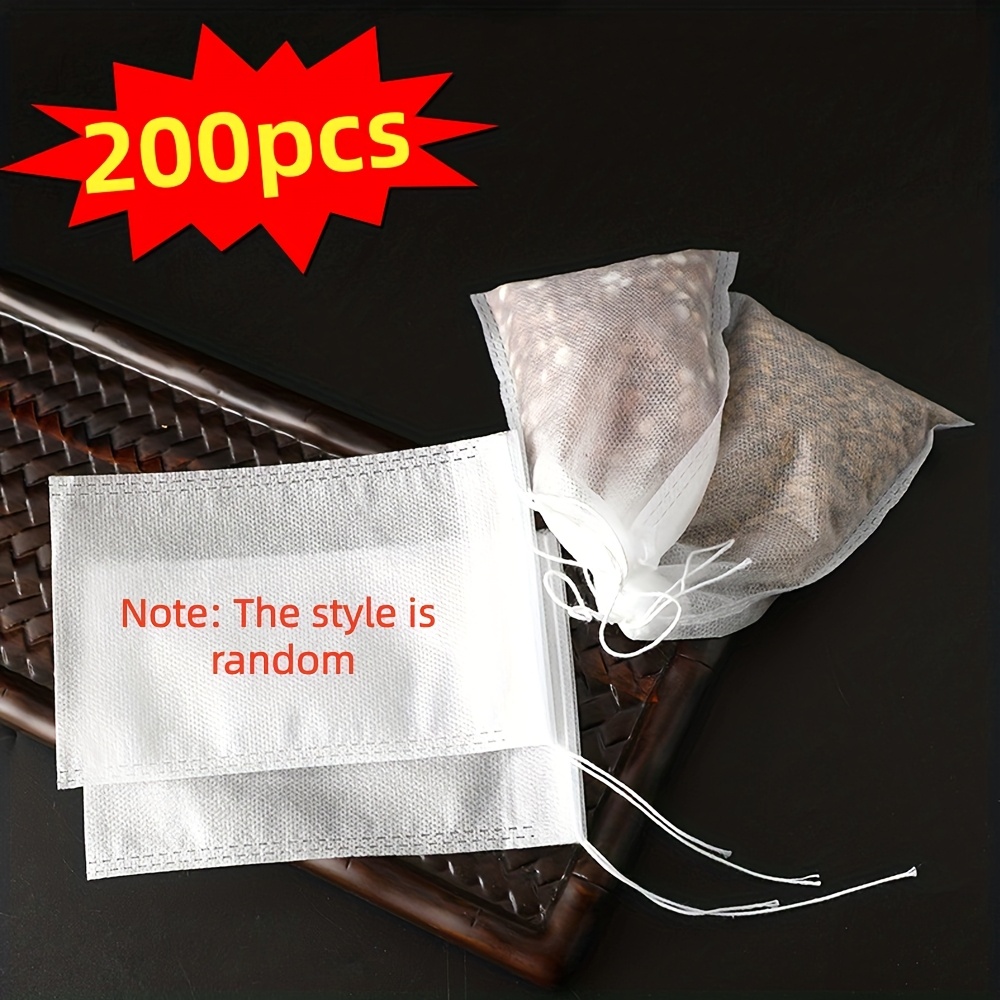 TEMU 200pcs Disposable Tea Filter Bags - Non-woven Drawstring Tea Bags For Loose Leaf & Herbal Tea, Unbleached & Bpa-free, Secure Closure, For Home,