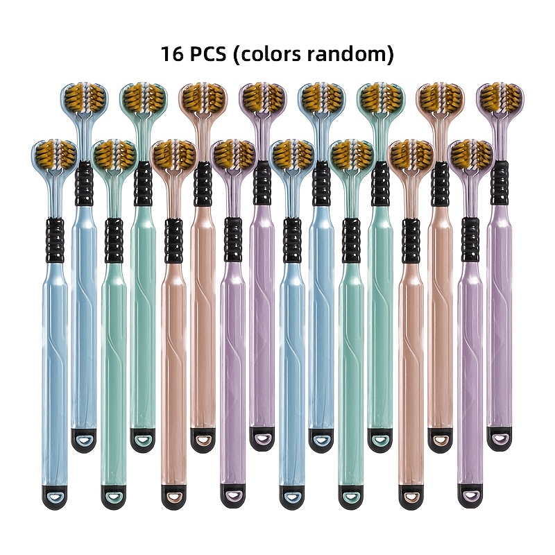 Image of 8/16pcs, Multi-pack Three-sided Toothbrush, Soft Bristles For Home Use, Removes Plaque And Yellowing, Cleans Teeth And Protects Gums, Manual Toothbrush For Adults, Couples, Men And Women