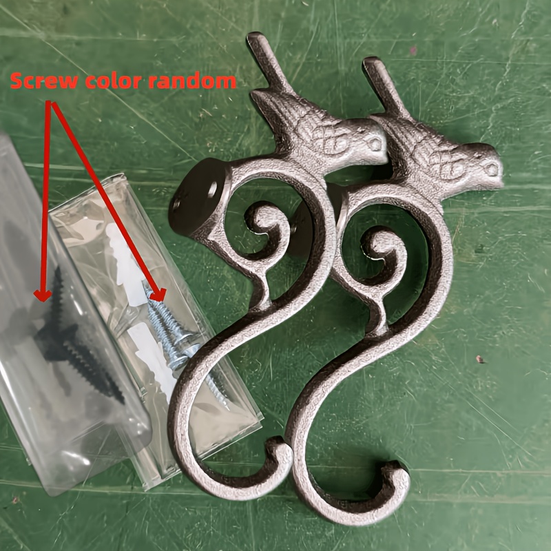 TEMU 2 Stk. S-förmige Vogelhaken aus Gusseisen + 6 Stk. Schrauben + 4 Stk. Kunststoffkappen, robuste Vintage-Wandhaken zum Aufhängen von Mänteln, ,