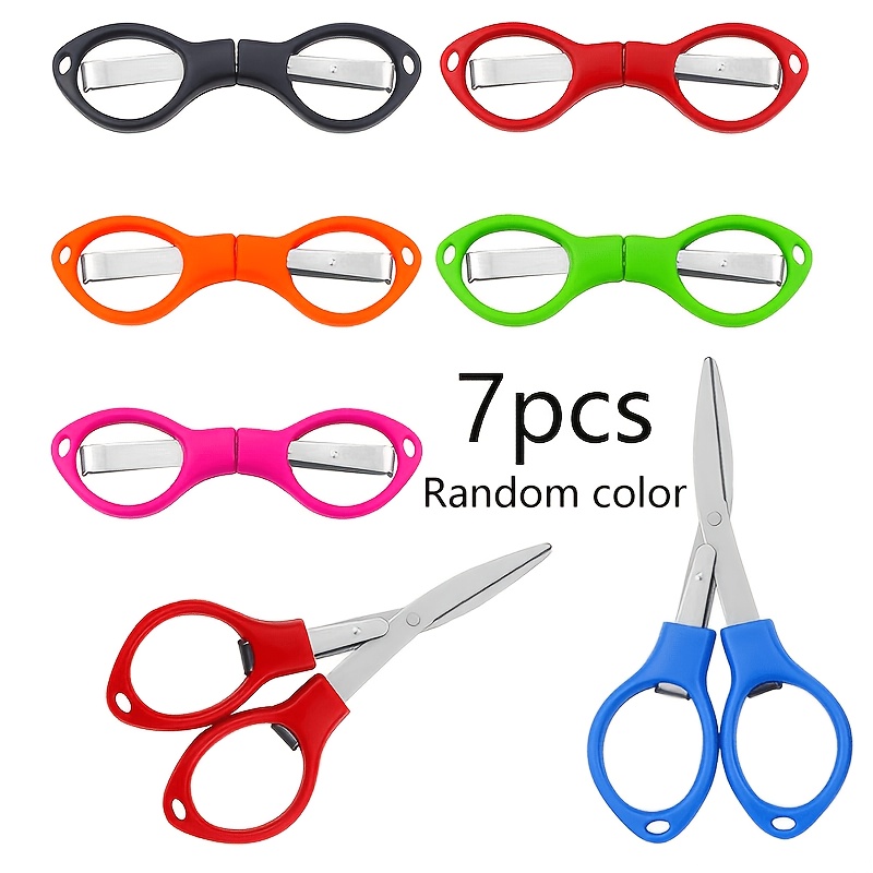 TEMU 7pcs Random Colors Multi-functional Portable Folding Scissors, With Stainless Steel Blade, Safe Plastic Handle, Mini Thread Trimmer, For And