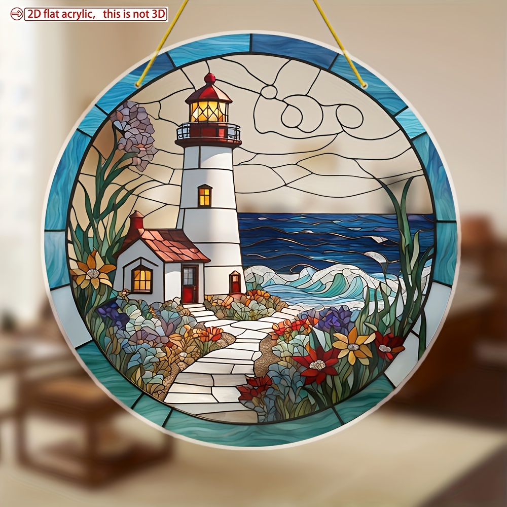 

Polycarbonate Boho Lighthouse Sun , 8"x8" Colorful, Nautical Theme, Hanging Window Decoration, Use Without Electricity, No Feathers, Home, Garden, Housewarming, Valentines Day, Home Decoration