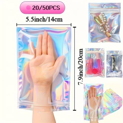 20 50pcs radium color dazzle colorful self sealing storage bags multi purpose sealable packaging bags for party gift wrapping jewelry storage and other storage versatile reusable sealable