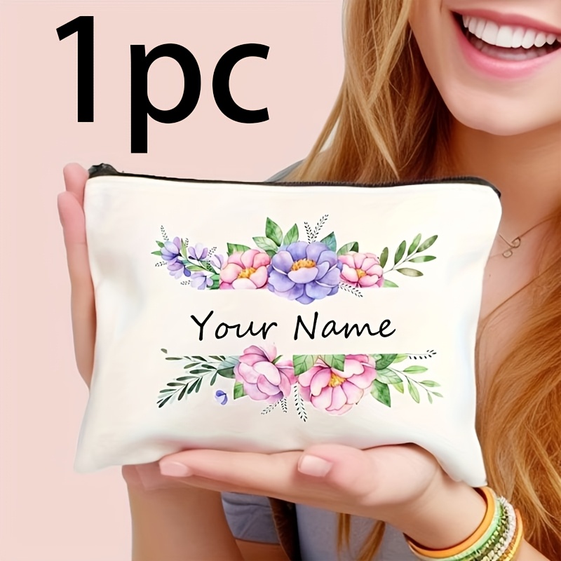 TEMU Borsa per trucco a con personalizzato, elementi di design a tema rosa per matrimonio e compleanno, pochette portaoggetti resistente a grande