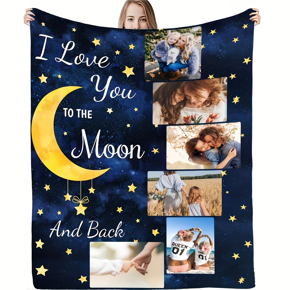 TEMU Personalized "i Love You To The Moon And Back" Flannel Blanket With Photo - Custom Keepsake Gift For Couples, Families, Or Pets | Soft And Cozy