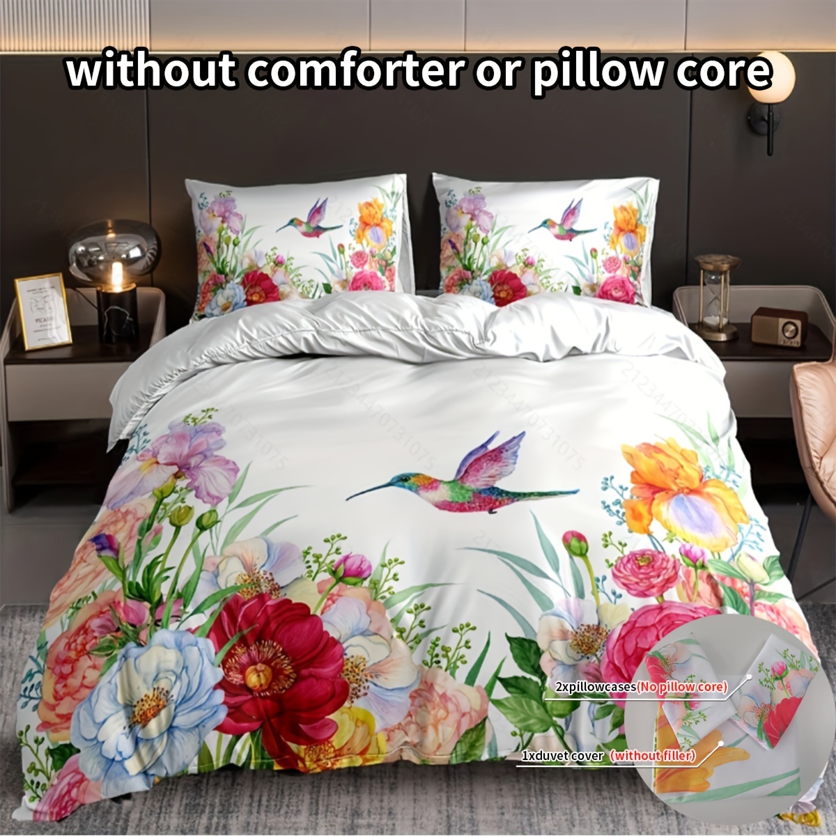 

3pcs Duvet Cover Set, Floral Bird Print Bedding Set, Soft Comfortable Breathable Duvet Cover, For Bedroom, Guest Room (1*duvet Cover + 2*pillowcase, Without Core)